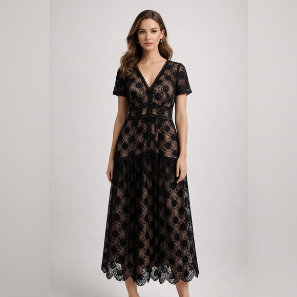 ML Monique Lhuillier Black Lace Nude Lined Midi Cocktail Wedding Dress Sz  10 is available for purchase on au PAY Market - Imported Goods Online Store  Co.Ltd. | au PAY Market -